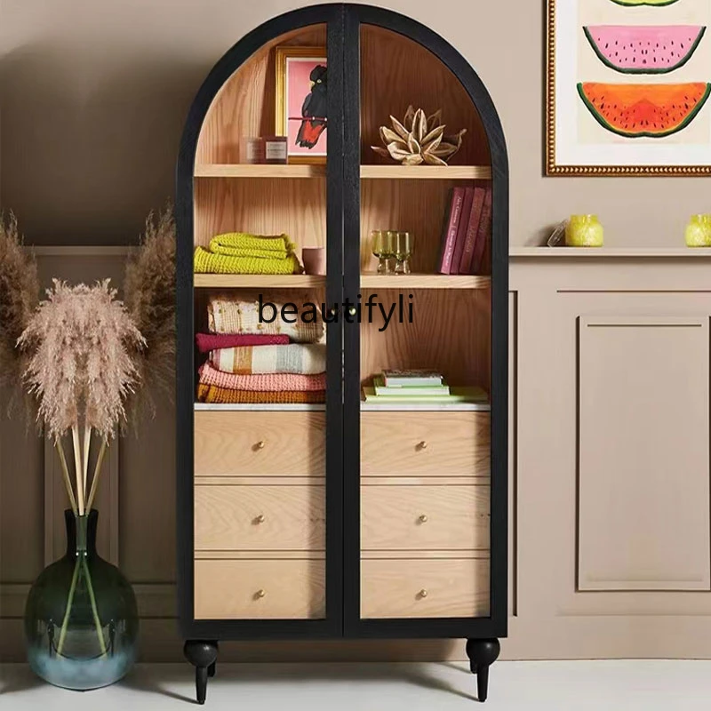 

American arched French retro Nordic simple modern glass double door vertical cabinet