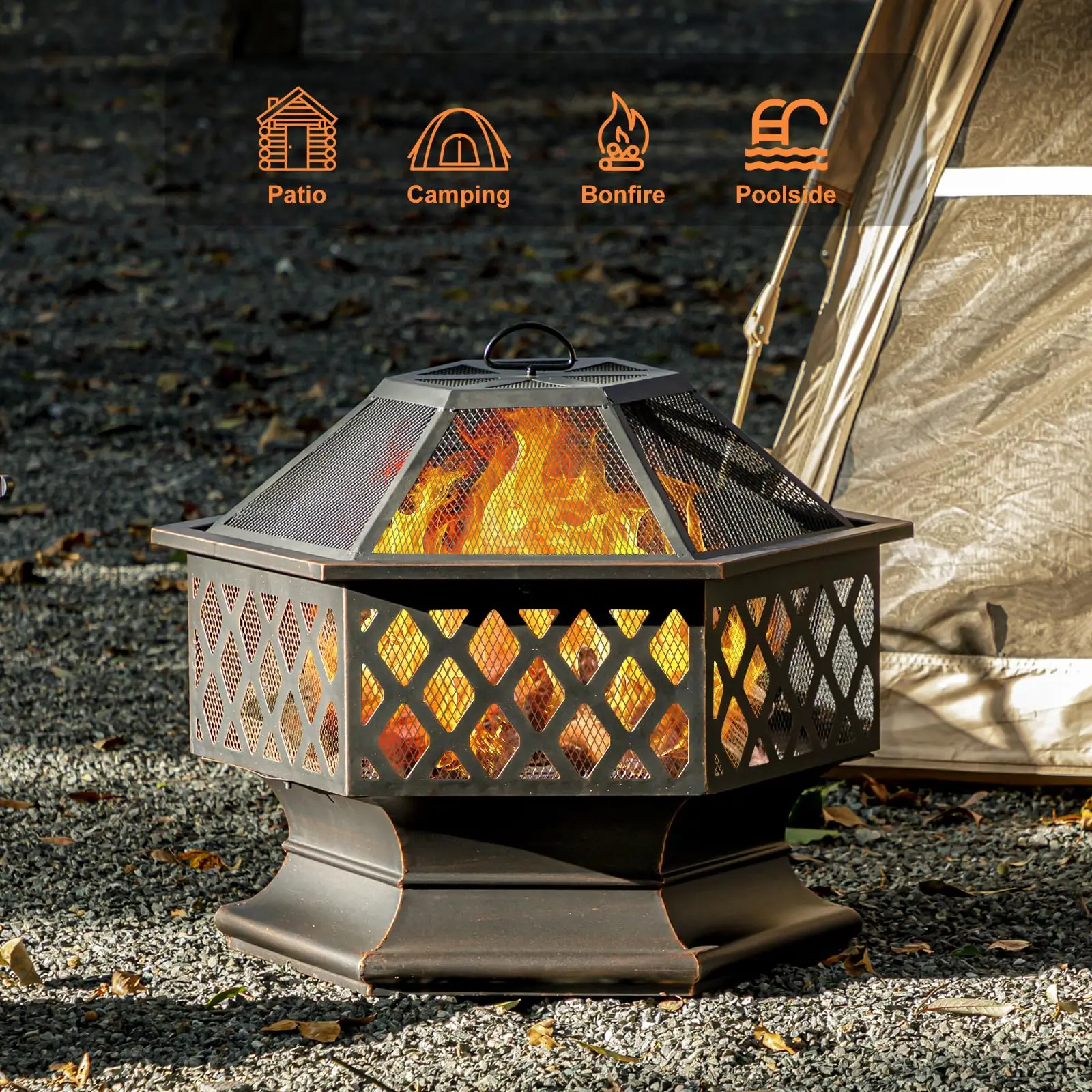 28Inch Outdoor Fire Pit, Hexagon Shaped