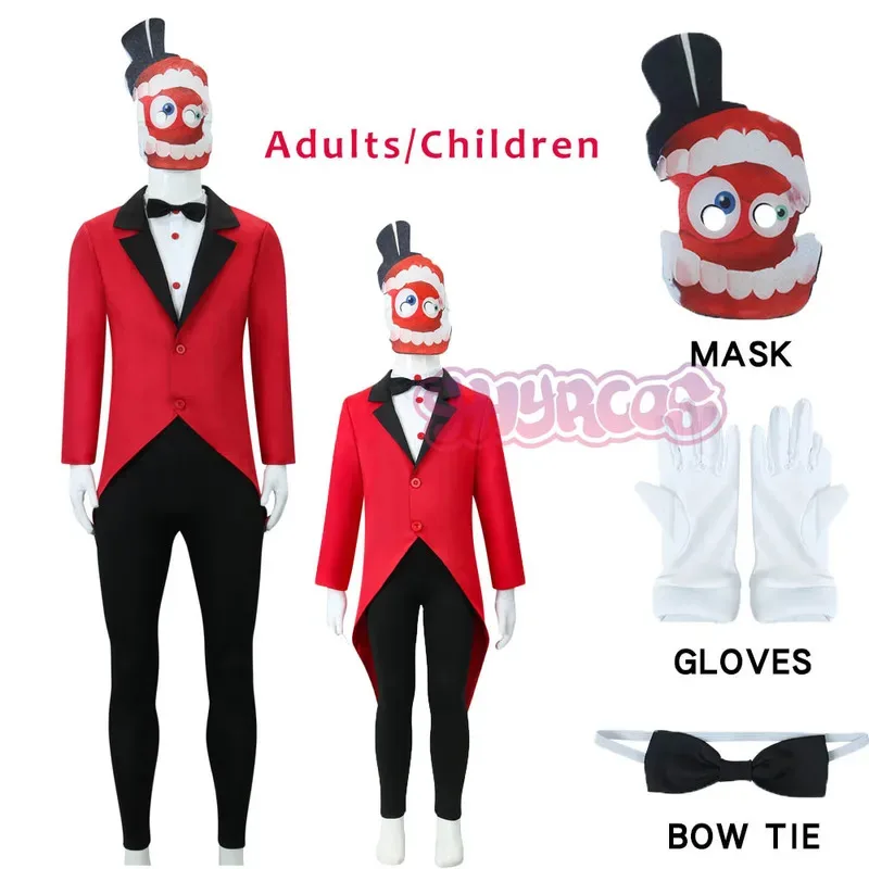

The Amazing Digital Circus Caine Cosplay Costume Uniform Jumpsuit Pomni Halloween Party for Kids Adult Cosplay Props Mask gloves