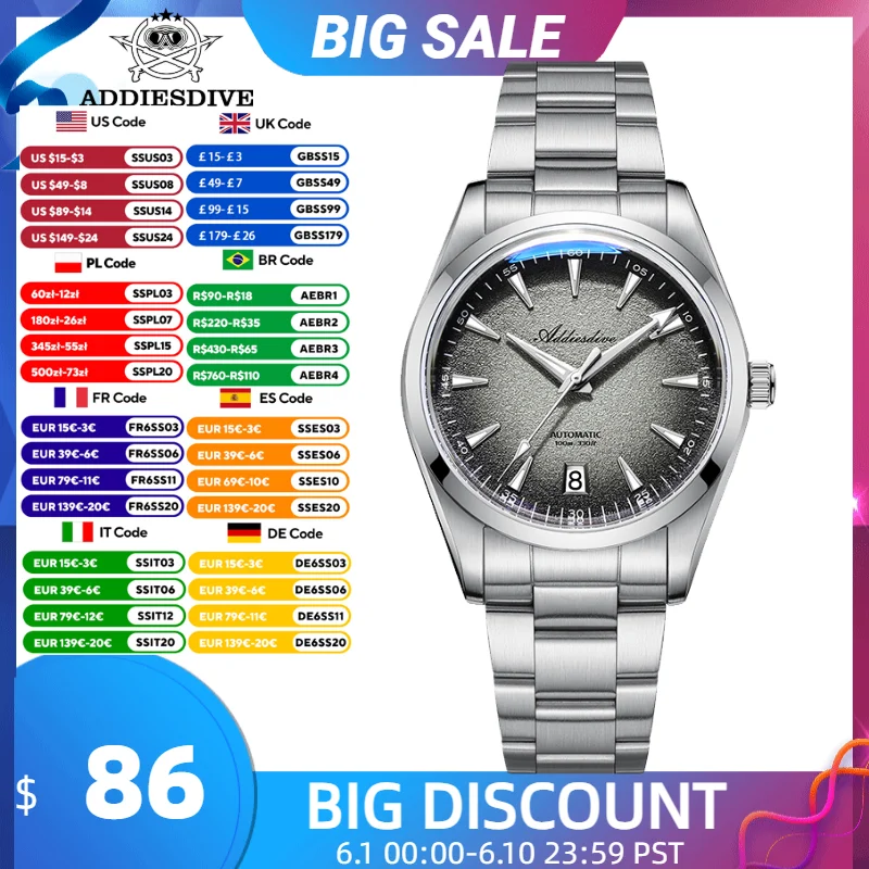 

ADDIESDIVE 39mm Mechanical Watch Men New AR Coated Domed Glass BGW9 Luminous Waterproof 200m Diving 8215 Automatic Watch New