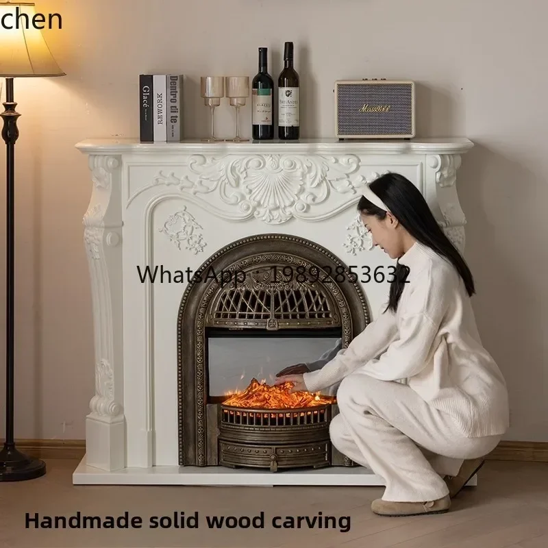 all solid wood carved fireplace cabinet simulation fire fireplace decorative cabinet, integrated