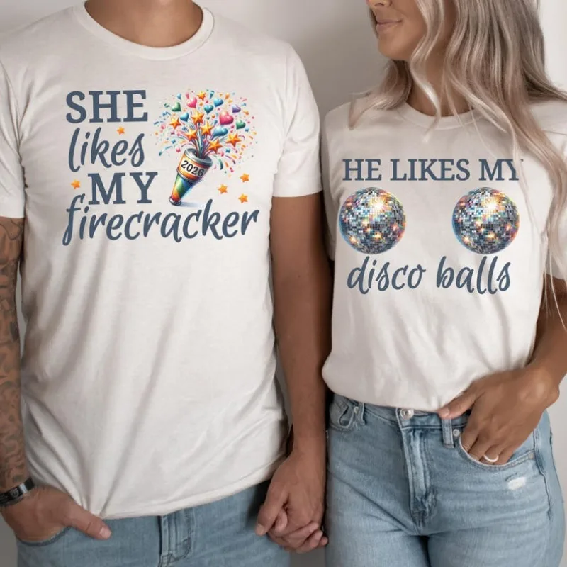 Matching New Year's Eve T-Shirts, Funny Couples Shirt Set Casual Fashion Soft Comfortable Crew Neck Crew Neck Quality Cotton Top
