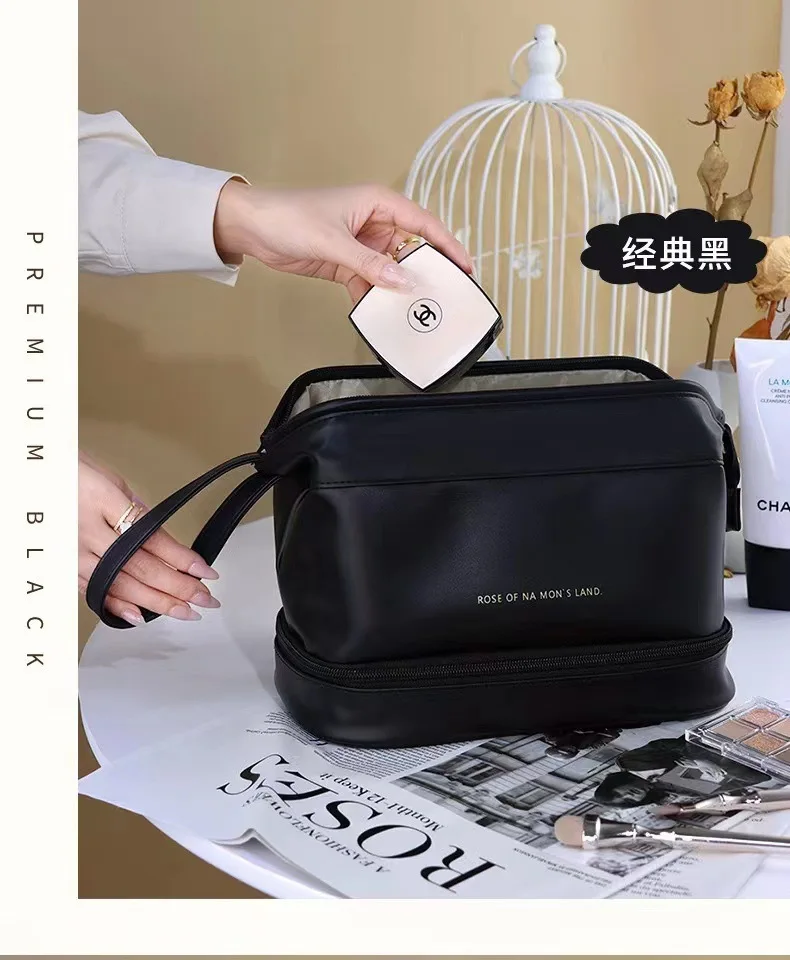 Doppels ch ichten schwarze Mesh Kosmetik tasche Reise tragbare große Kapazität Make-up Fall Organizer Aufbewahrung beutel Reiß verschluss Kultur beutel – Detail 22