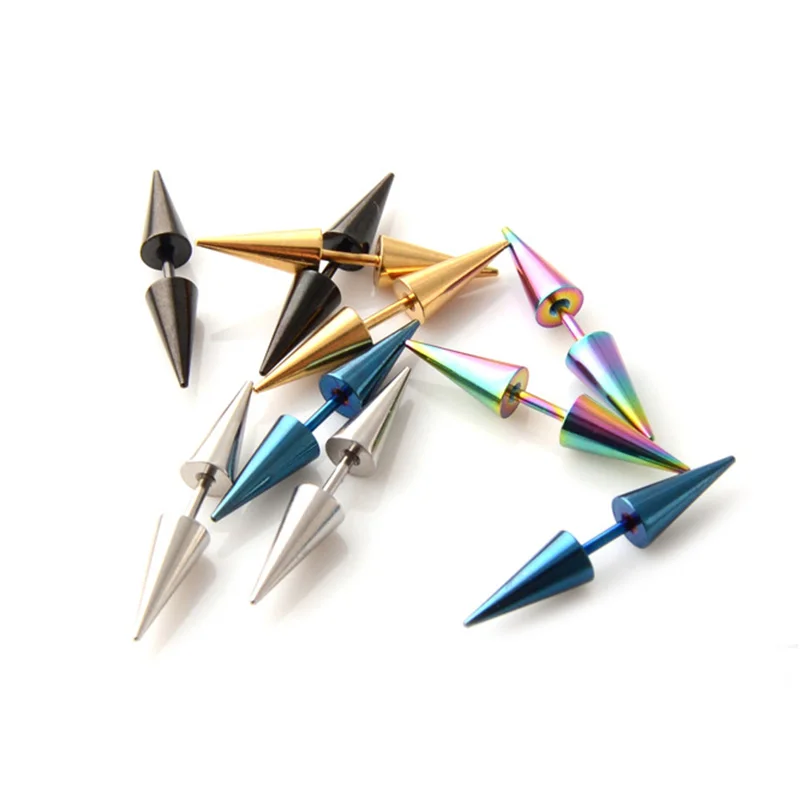 WKOUD 1Pair Classic Fashion Punk Rock Rivet Spike Tip Cone 316L Stainless Steel Women Men Ear Stud Earring Piercing Body Jewelry