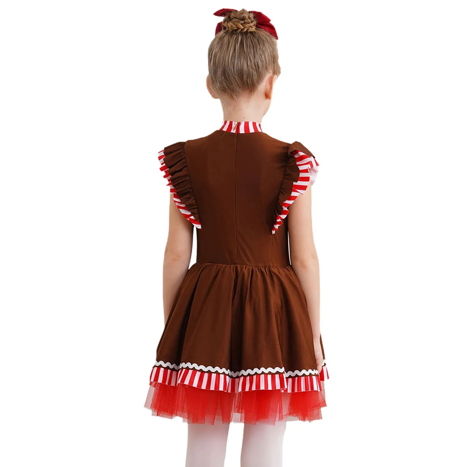 Girls Christmas Gingerbread Man Costume Party Dress Candy Cane Santa Cookie Man Cosplay Tutu Figure Skating Ballet Dance Dress