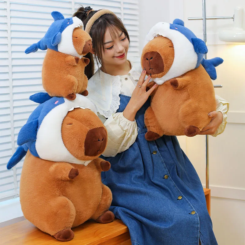 

Capybara Plush Doll Shark Headgear Capibara Plush Toy Soft Stuffed Cartoon Simulation Shark Fluffty Animals Doll Toys Kid Gift