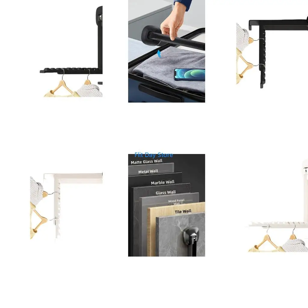 F92C Strong Suction Cup Mounted Laundry Rack Foldable Design with 290Mm Length Waterproof ABS Component for Bathroom