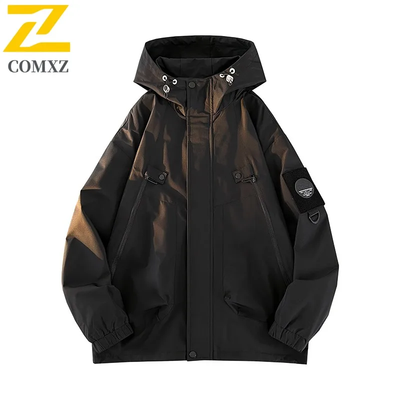 معطف رجالي COMXZ مقاوم للماء ملابس عمل للسفر وركوب الدراجات سترات صيد فضفاضة مقاومة للرياح خفيفة الوزن للتخييم والمشي سترة واقية من الرياح