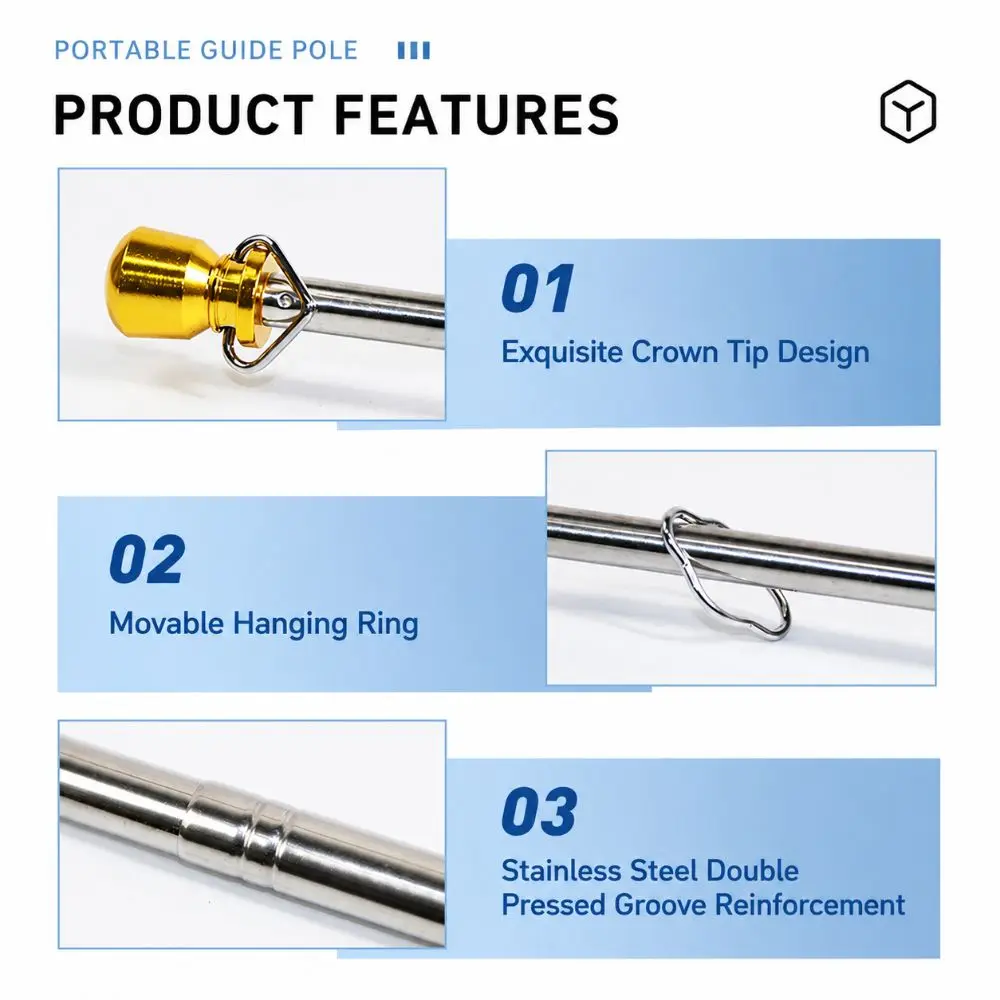200/250/300cm Telescopic Flagpole Stainless Steel Anti-slip EVA Handle Handheld Flag Pole Handheld Tour Guide Flag Stick