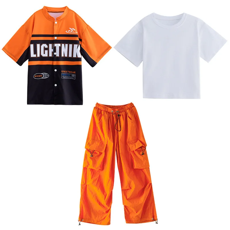 Chidren Summer Girls costume hip hop costume long sleeve jacket orange polyester pants 2 piece set for boys and girls biker cost