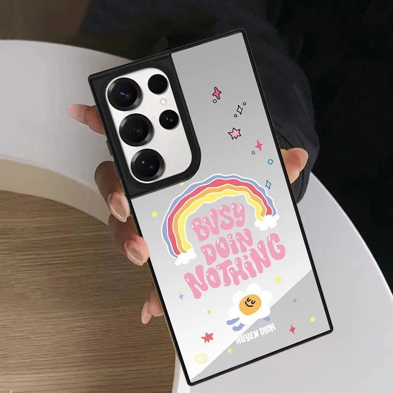 

Cartoon Rainbow Cloud Letters Mirror Surface Magnetic Phone Cover for Samsung Galaxy S23 S24 S25 S26 Ultra S26+ Plus Case
