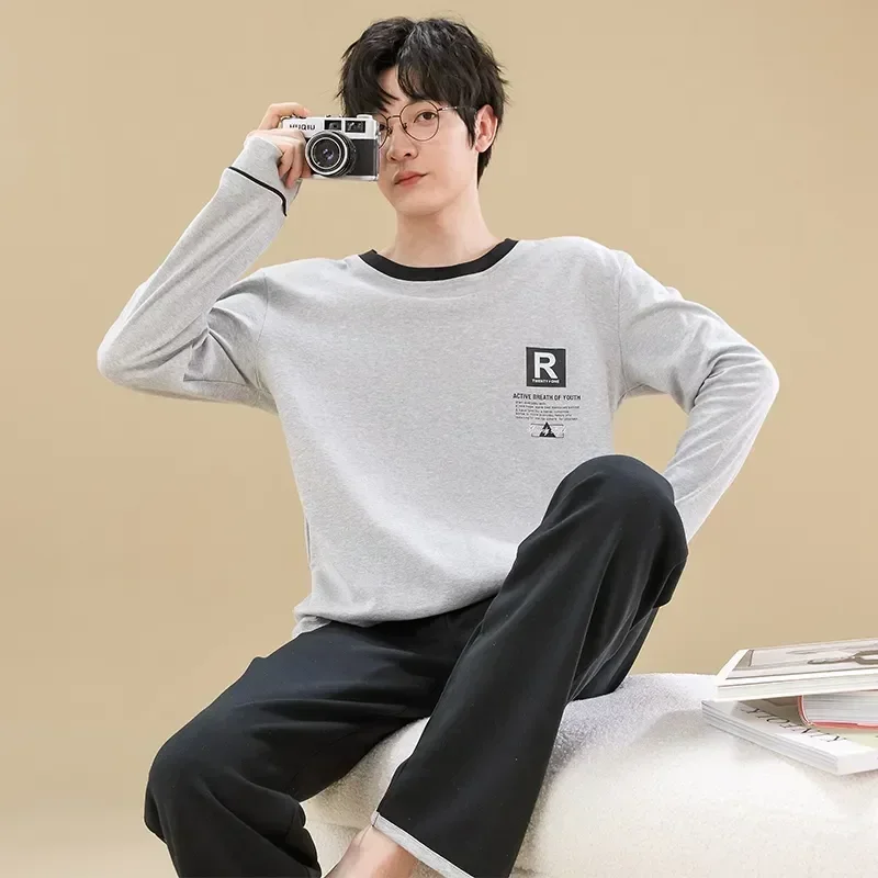 

Cotton Sets Men Korean For Homewear Male Autumn Sleeve 2023 Suit Sleepwear Clothes Winter Long Pajama Loose Loungewear Home