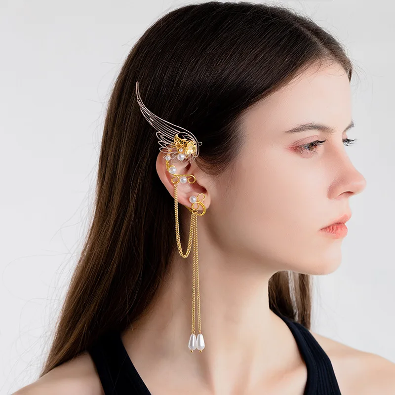 

New long tassel ear hooks, antique style ear clips, elf earrings, dancing life, beautiful women's holiday gifts, jewelry