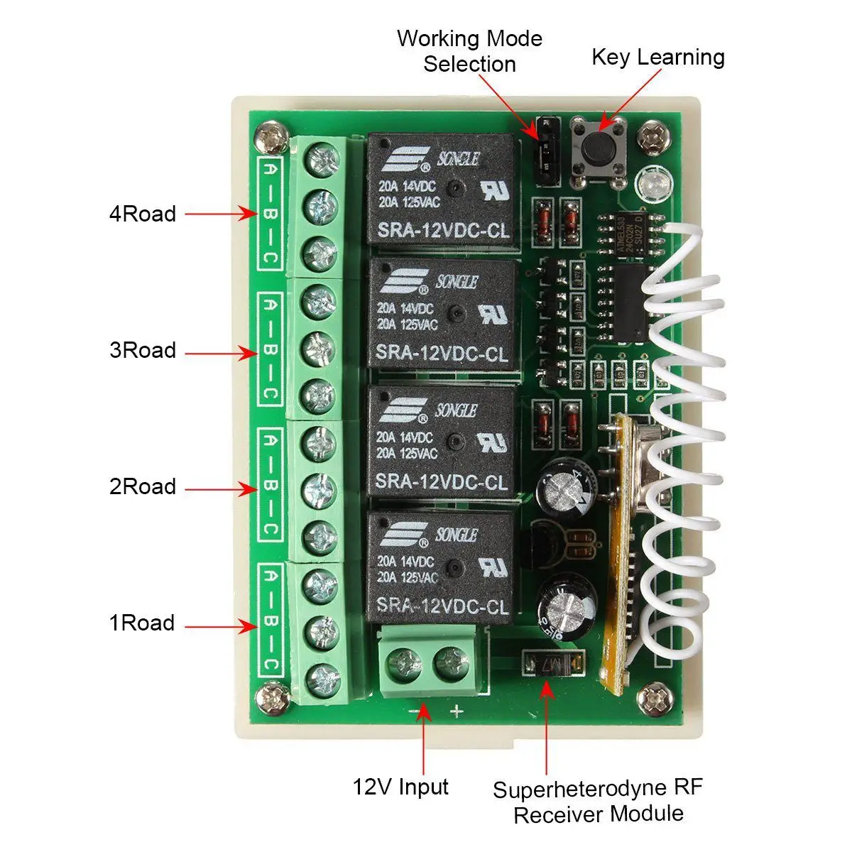 Interruptor de Control remoto inalámbrico, 12V, 4 canales, 433Mhz, circuito integrado con 2 transmisores, piezas de repuesto DIY, Kits de herramientas