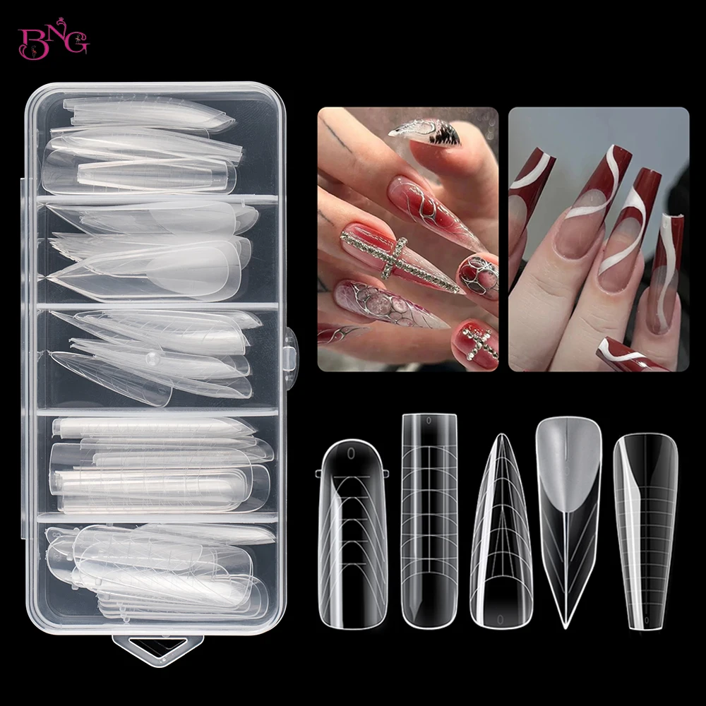 BNG 60PCS Dual Forms for Poly Extension Gel Full Cover False Nail Tips with 12 Sizes Scale for Manicure Nail Art Design 5 types