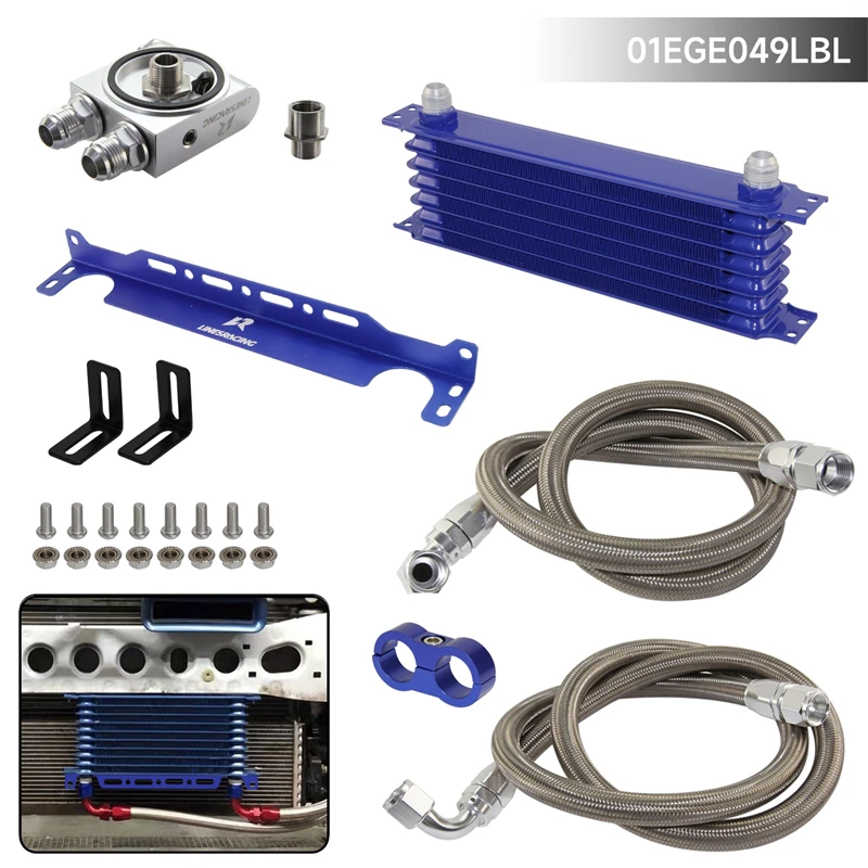 

Oil Cooler Kit 7-15 Row Universal w/ Bracket Thermostatic 73±0.5° 7/8"-14 UNF And 1/8" NPT AN10 (M20*1.5 & 3/4"-16 UNF) Blue