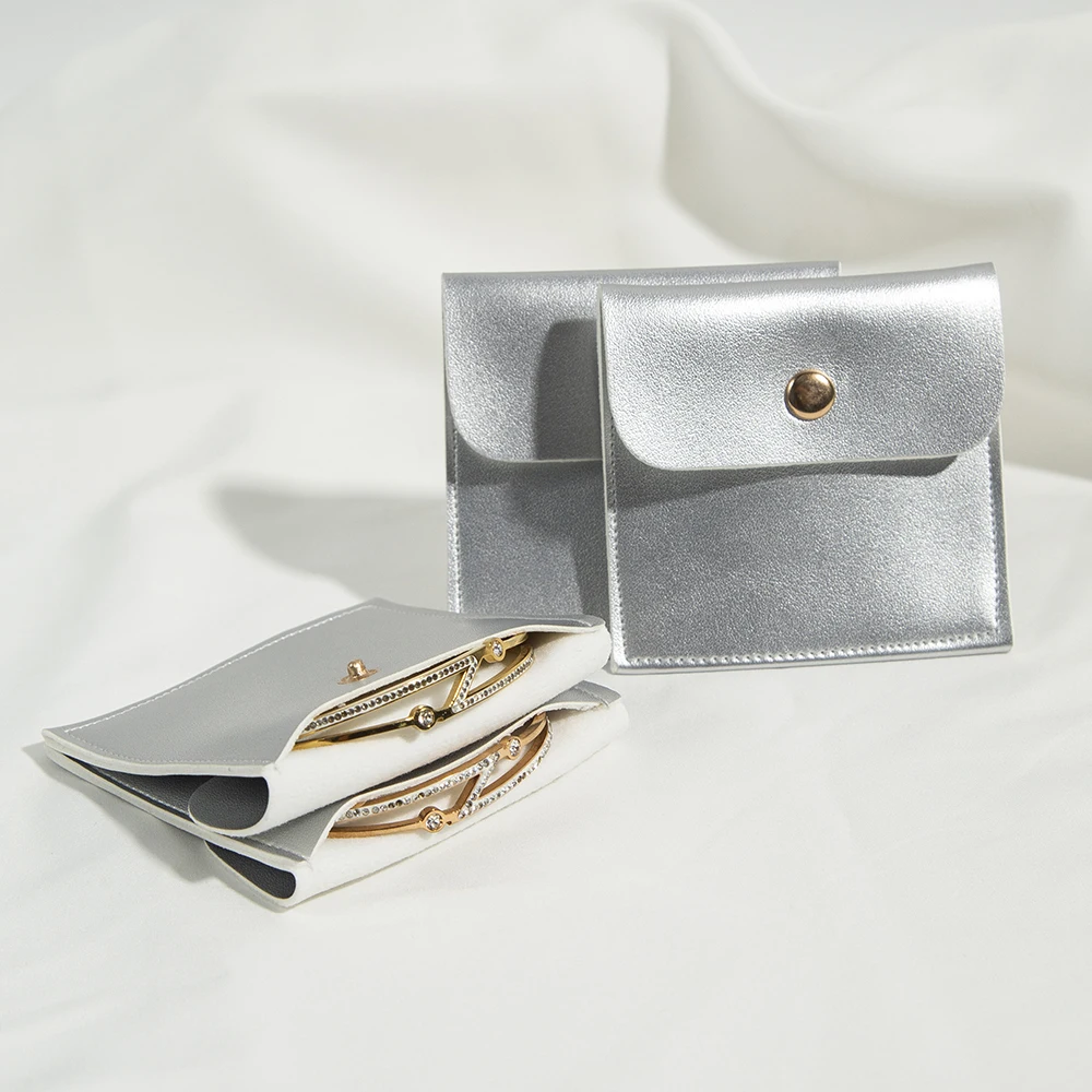 10Pcs PU Leather Snap Closure Jewelry Pouches Portable Storage Bags for Necklaces Bangles Crystal&Accessories& Jewelry Organizer