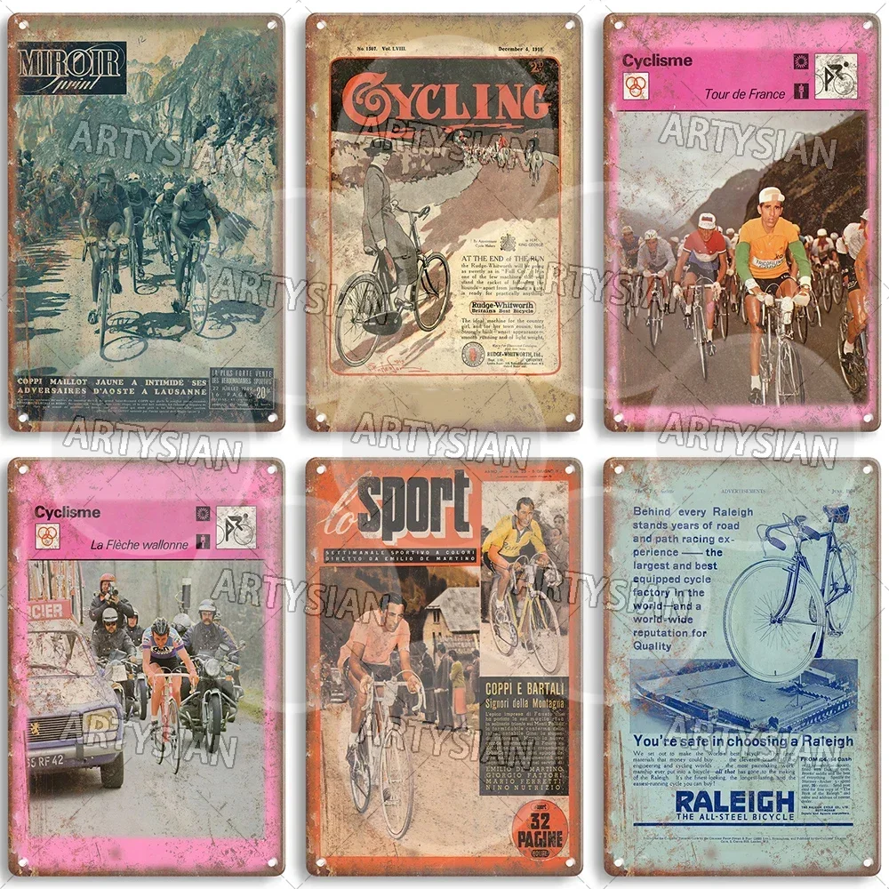 Vintage Bicycle Metal Sign Cycling Plaque Cyclisme Coppi e Bartali Raleigh Louison Bobet Fausto Coppi Francesco Moser Coppi