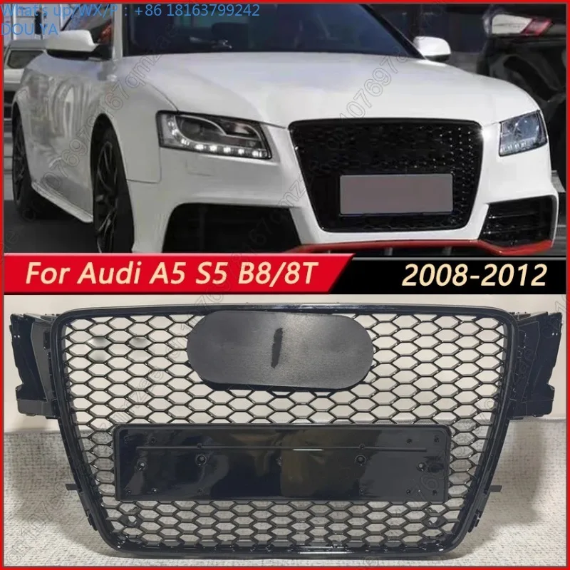 

Car Upper Grill Front Grille For Audi A5 S5 B8/8T 2008-2012 RS5 Style Black ABS honeycomb High Quality Replacement