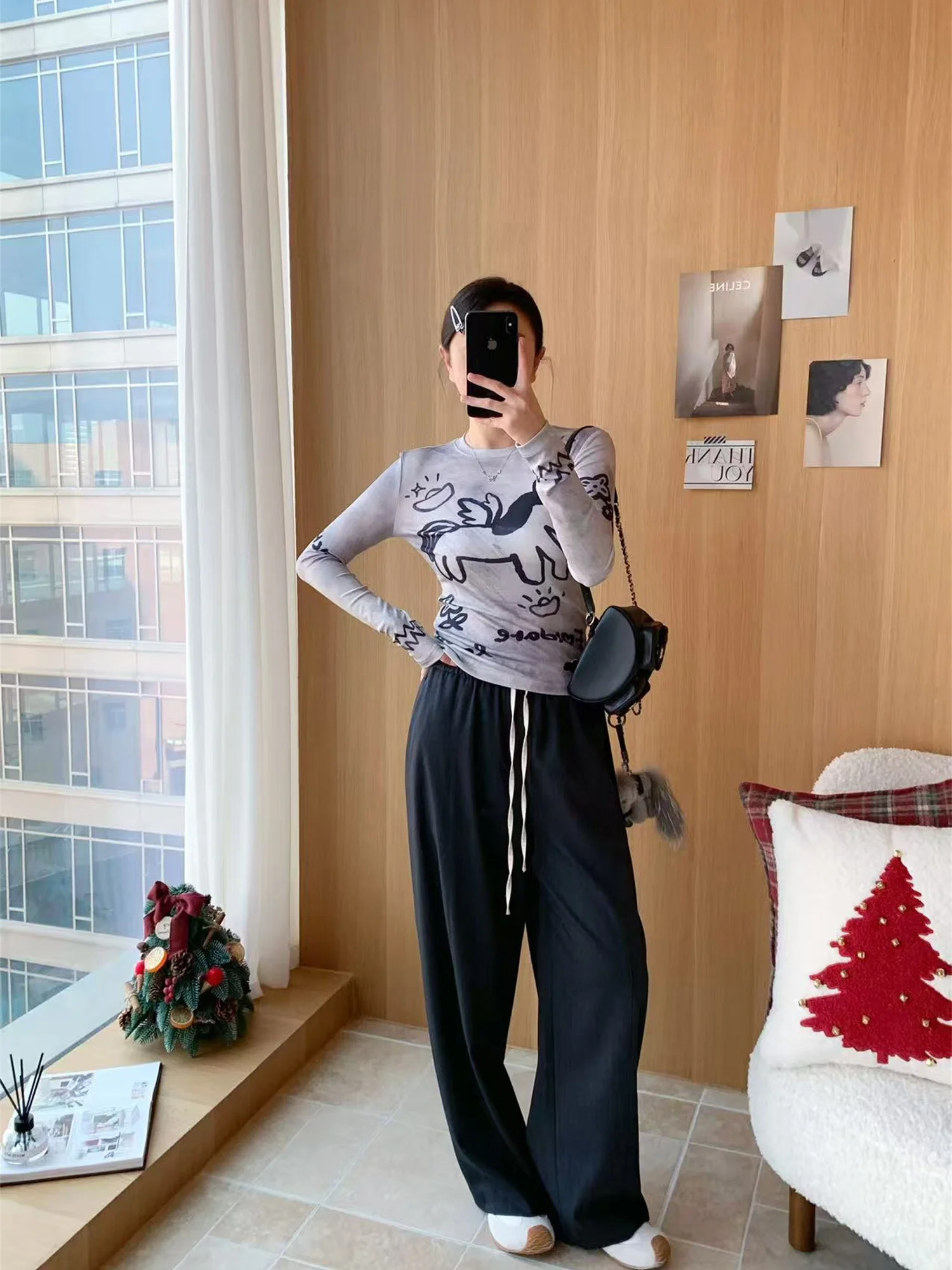 

Женская футболка Flipped Long Sve с принтом и эластичным низом, P5, повседневная, приталенная, с круглым вырезом, стандартной длины