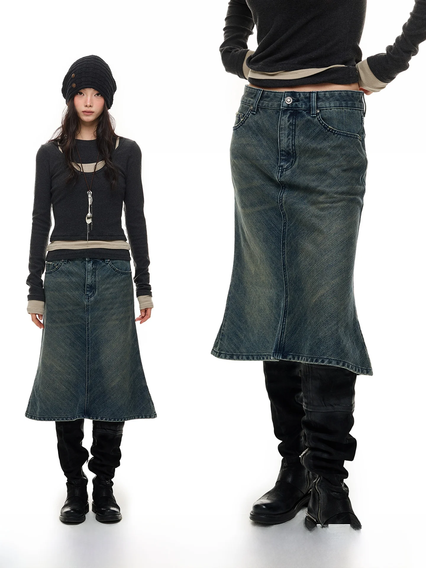 

Юбка JIKOO из денима с эффектом похудения, с песочной текстурой, повседневная, со средней талией, из хлопка и полиэстера, А-силуэт