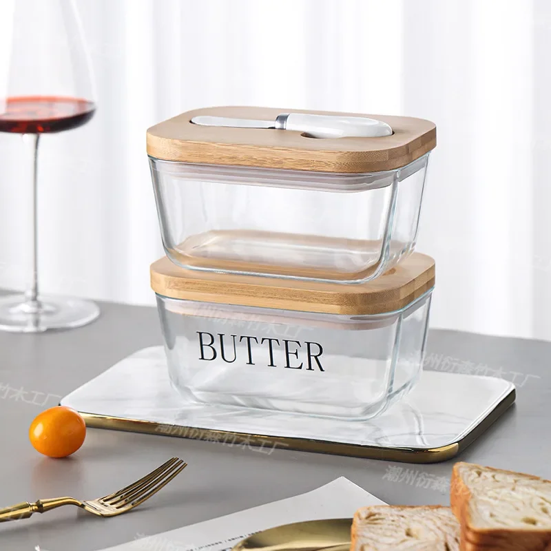 Butter Container Glass Box Restaurant Sealed Storage Box Fresh Cheese Box with Knife Butter Slicer Butter Dish Tableware