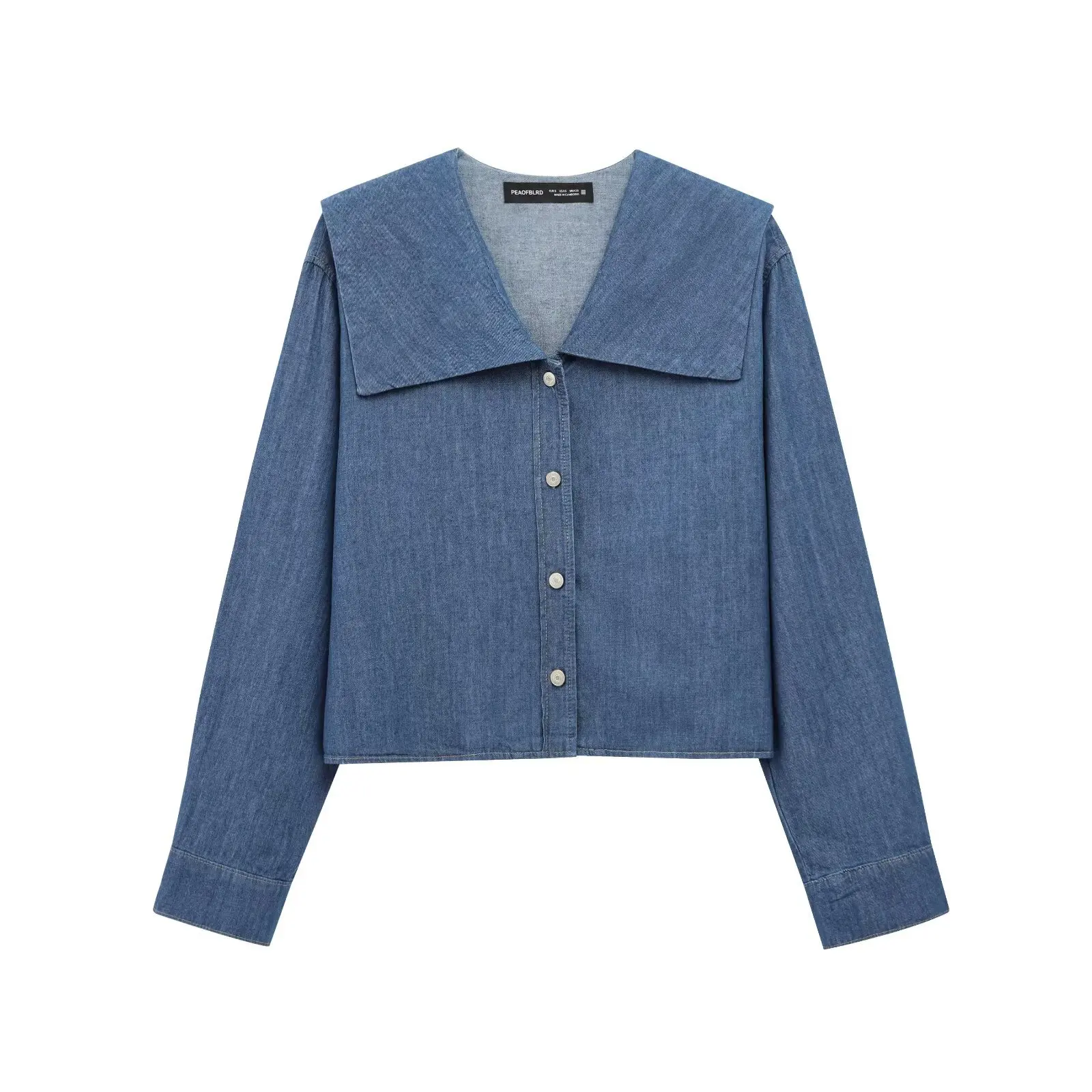 

Spring New Women's Fashion Casual Retro Style Cowboy Effect Flat Collar Long Sleeve Single breasted Shirt