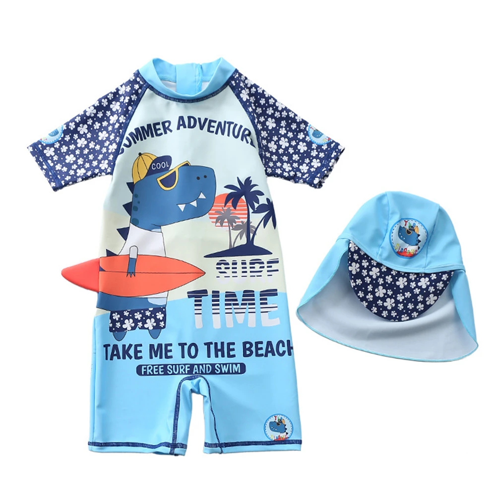 NEW Kid Boys Swimsuit One-piece Jumpsuit Cartoon Dinosaur Print Overall Bathing Suit Boy Toddler Sunscreen Beachwear Swimwear