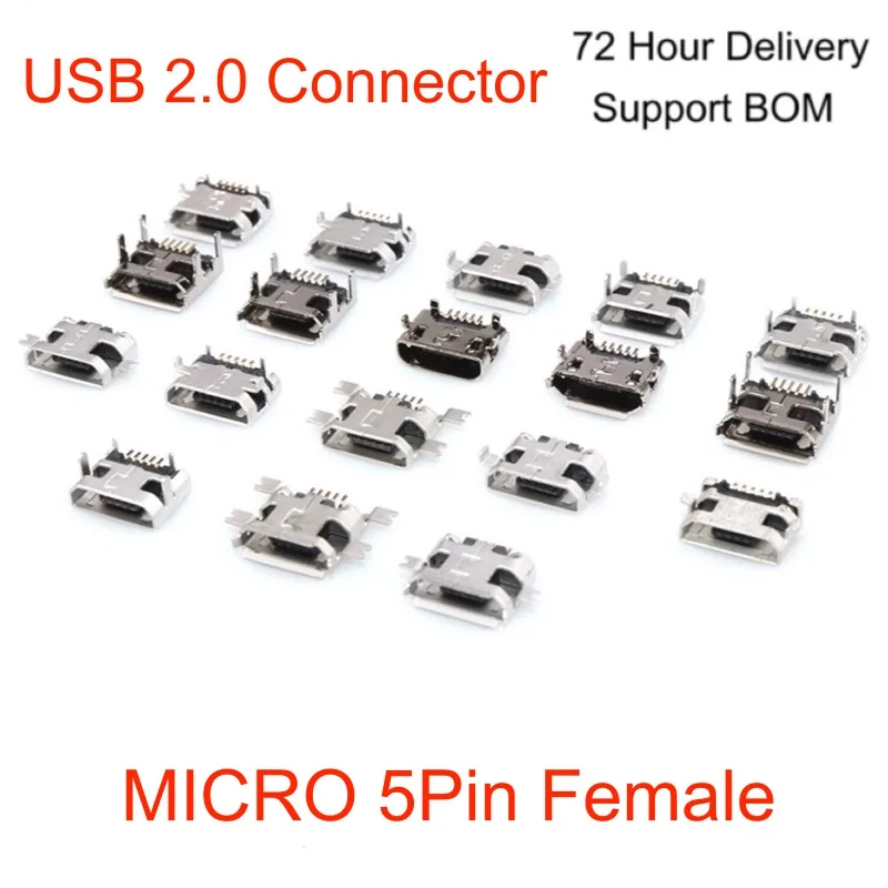 Micor USB 플랫 암 풀 SMT 미니 마이크로 USB 커넥터 잭, 충전 포트, 데이터 변속기, 8PCS-마이크로 5 핀 커넥터 소켓