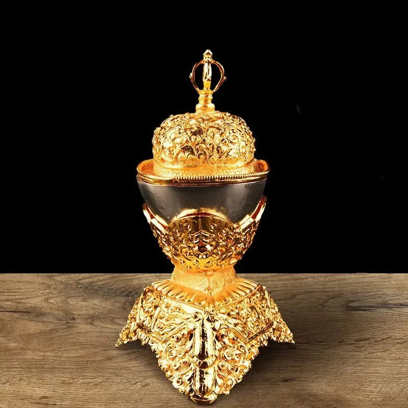 

Tibetan Tribute Buddhist Bowl, Golden Tibetan Furnishing, Toba Tantric Alloy Handicraft, Buddhism Collection, Home Gift