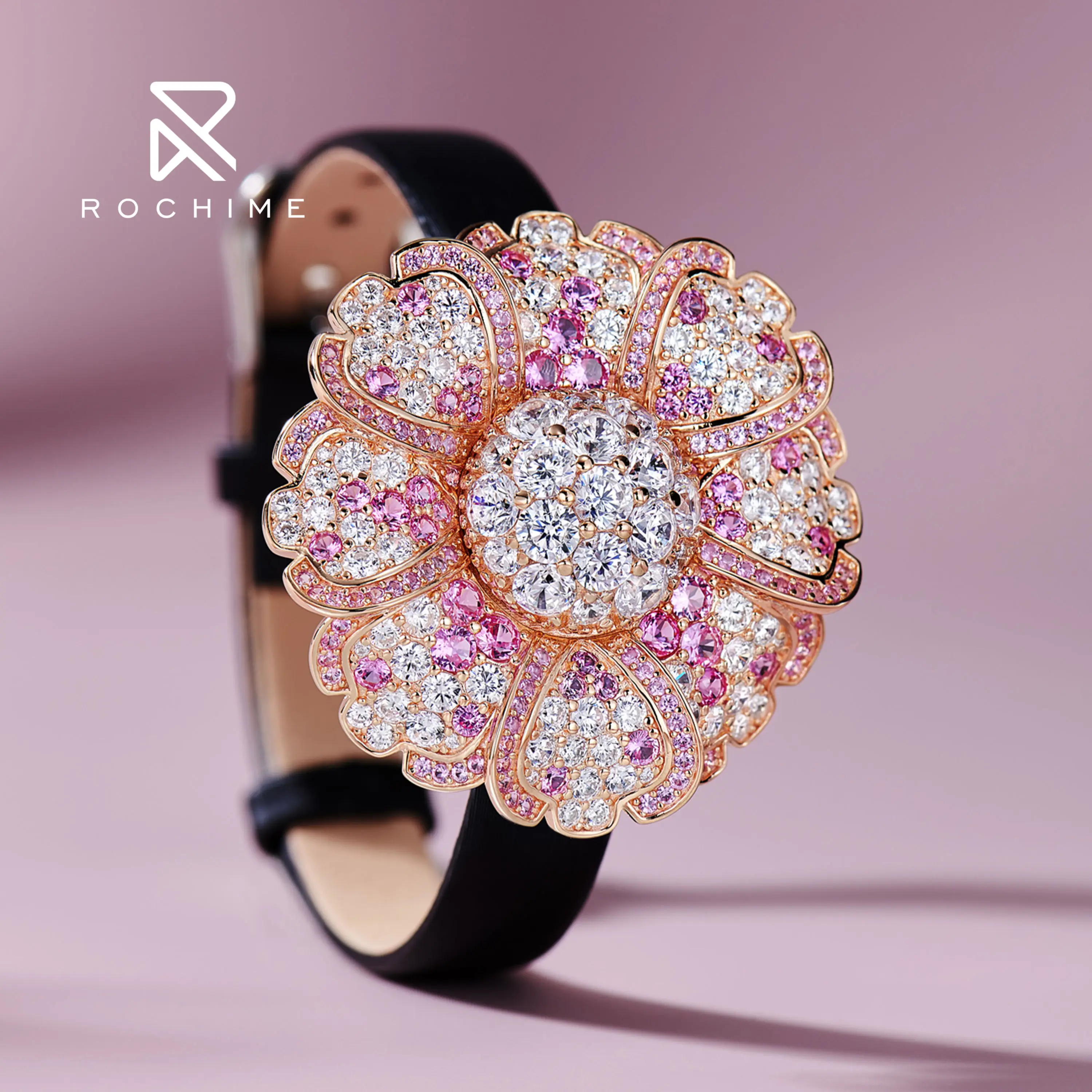 Rochime Luxury Eternal Flower Wristband Bracelet And Brooch 925 Sterling Silver Gold Plated Zircon Fine Jewelry For Women