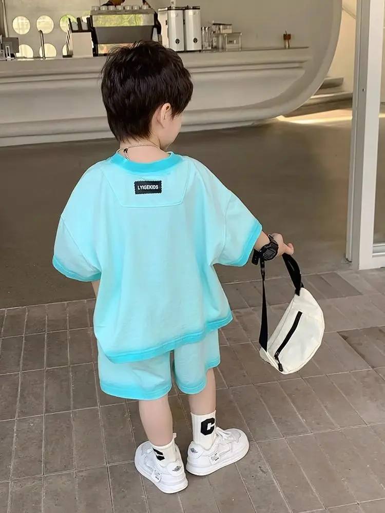 Boys Summer Suit T-shirt for Childrens 2024 New Summer Trendy and Stylish Pure Cotton Sports Style Two-piece Set Boys Clothes