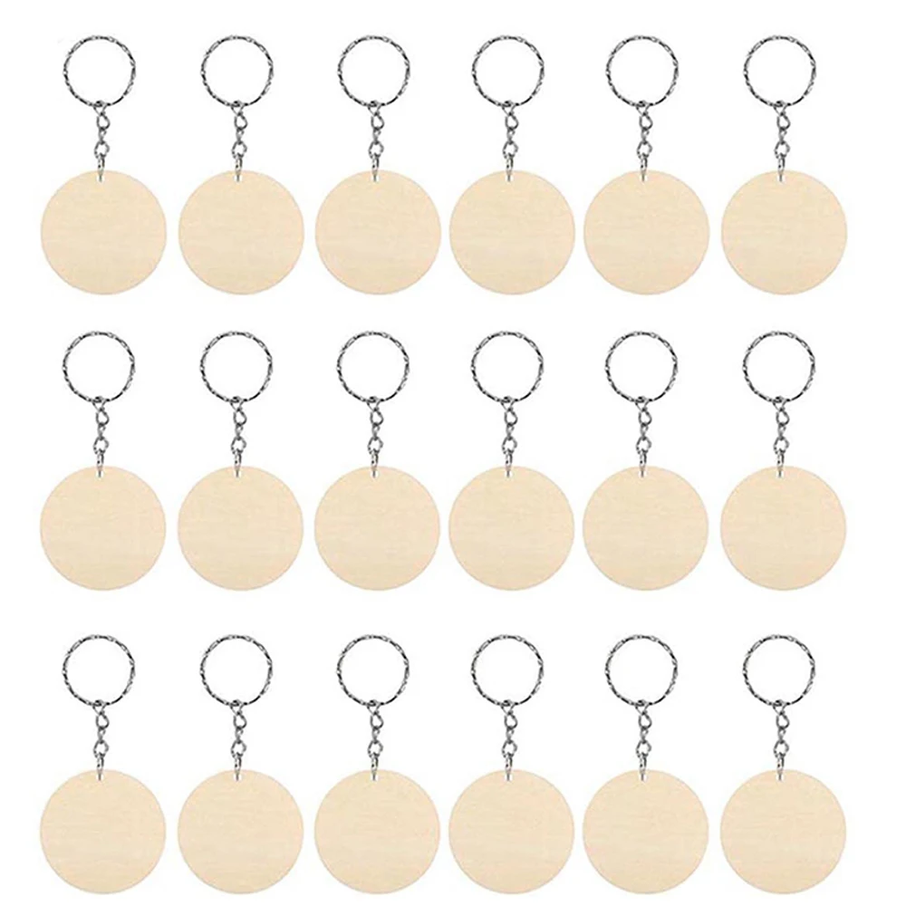 

30PCS Round-Shaped Wooden Keychain Set with Unfinished Wood Chip Key Rings DIY Supplies for Craft Wholesale Accessories