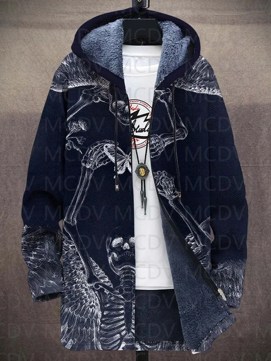 جديد الشتاء أزياء الرجال قلنسوة بسحاب الجمجمة 3D الطباعة سميكة أفخم سستة عباءة محايد الشارع الترفيه الرياضة سترة دافئة