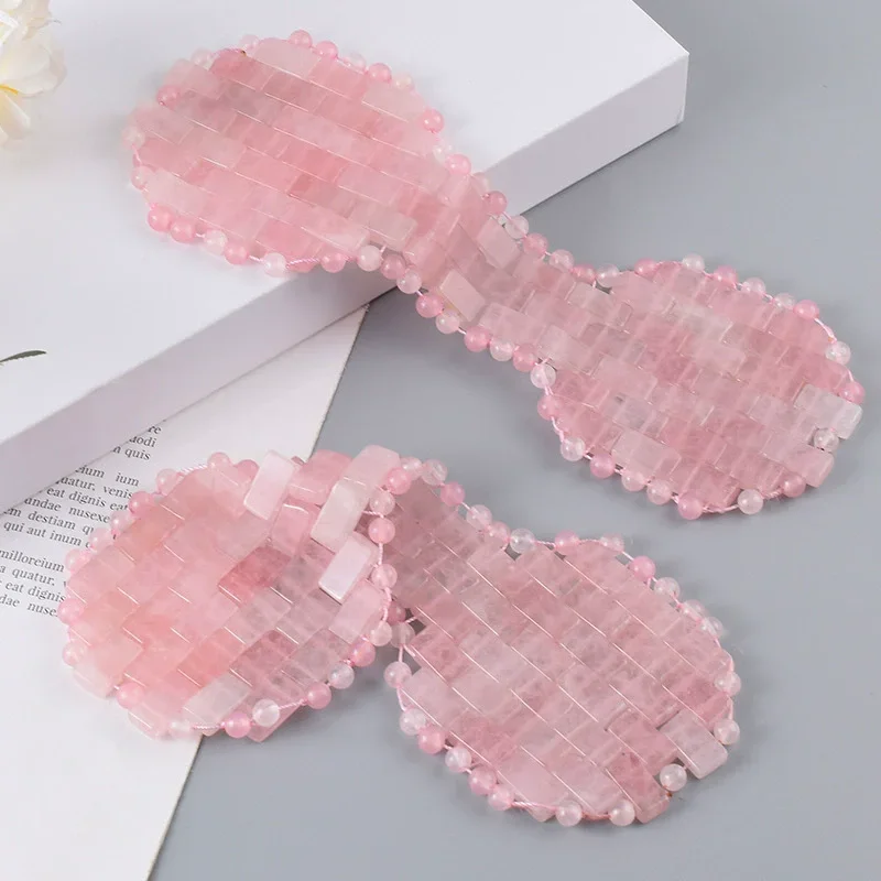 Natural Rose Quartz Face Jade Mask Eyes Massager Pink Jade Sleep Eye Mask Cold Therapy Facial SPA Anti Aging