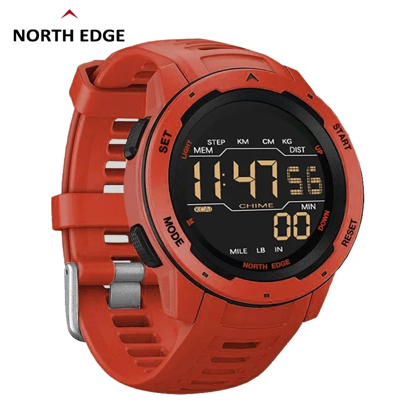 NORTH EDGE Unisex Men Women Military Sport Wristwatch 50M Waterproof Dual Time Running Pedometer Countdown Alarm Multifunctional