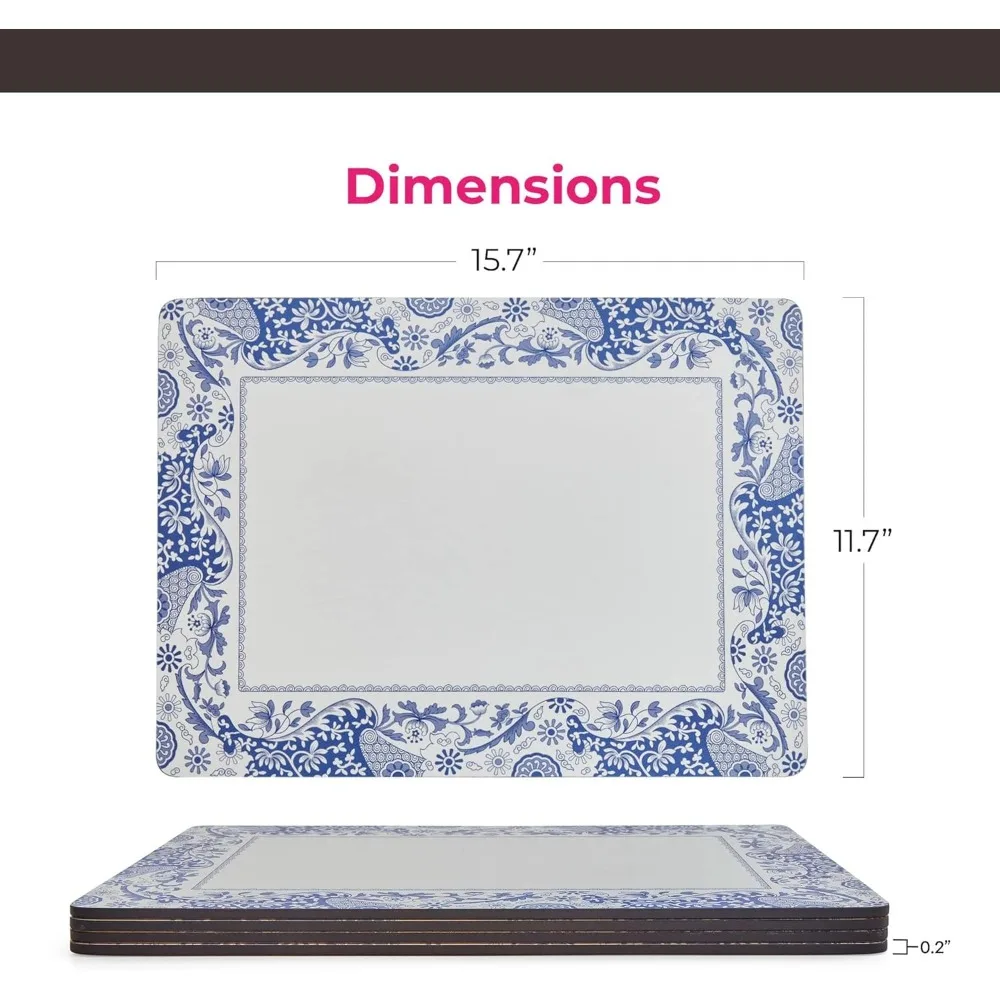 Italian Style Placemats Set of 4 - Heat & Stain Resistant Table Mats with Cork Backing for Modern Dining