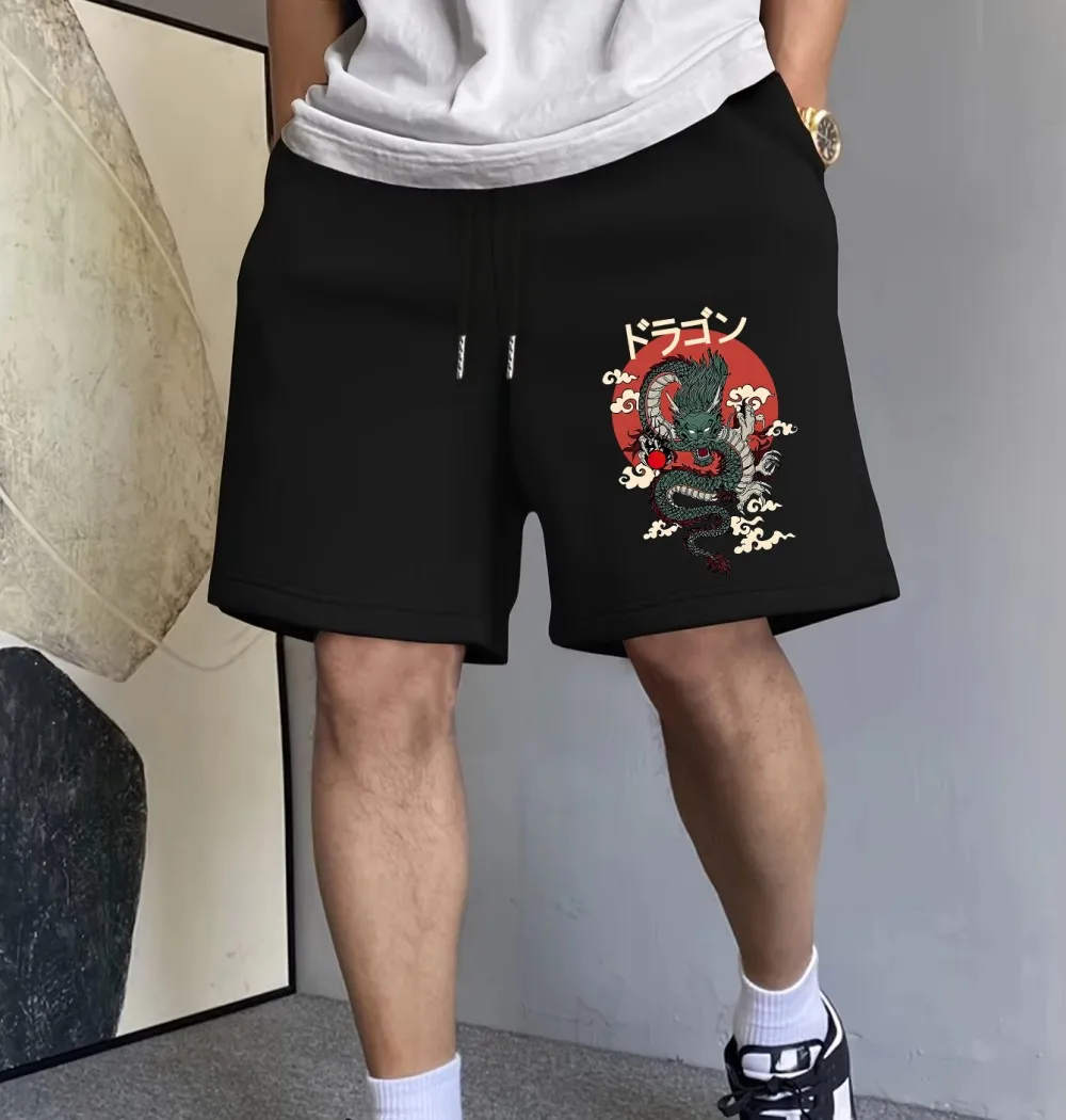 

Dragon Red Sun Printed Pants Mens Sporty Pocket Wide Outdoors Shorts Basics High Waisted Shorts Summer Oversize Male Clothes