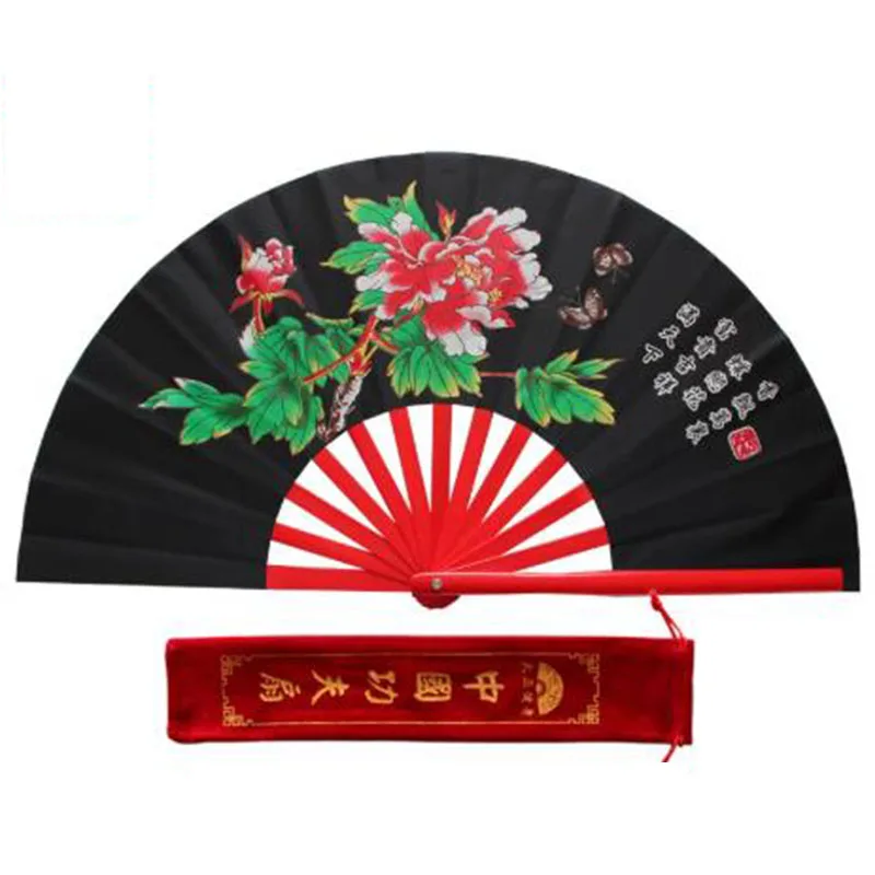 Right Hand Tai Chi Fan Beautiful Peony Bamboo Folding Fan Kung Fu Martial Arts Morning Exercise Chinese Fan