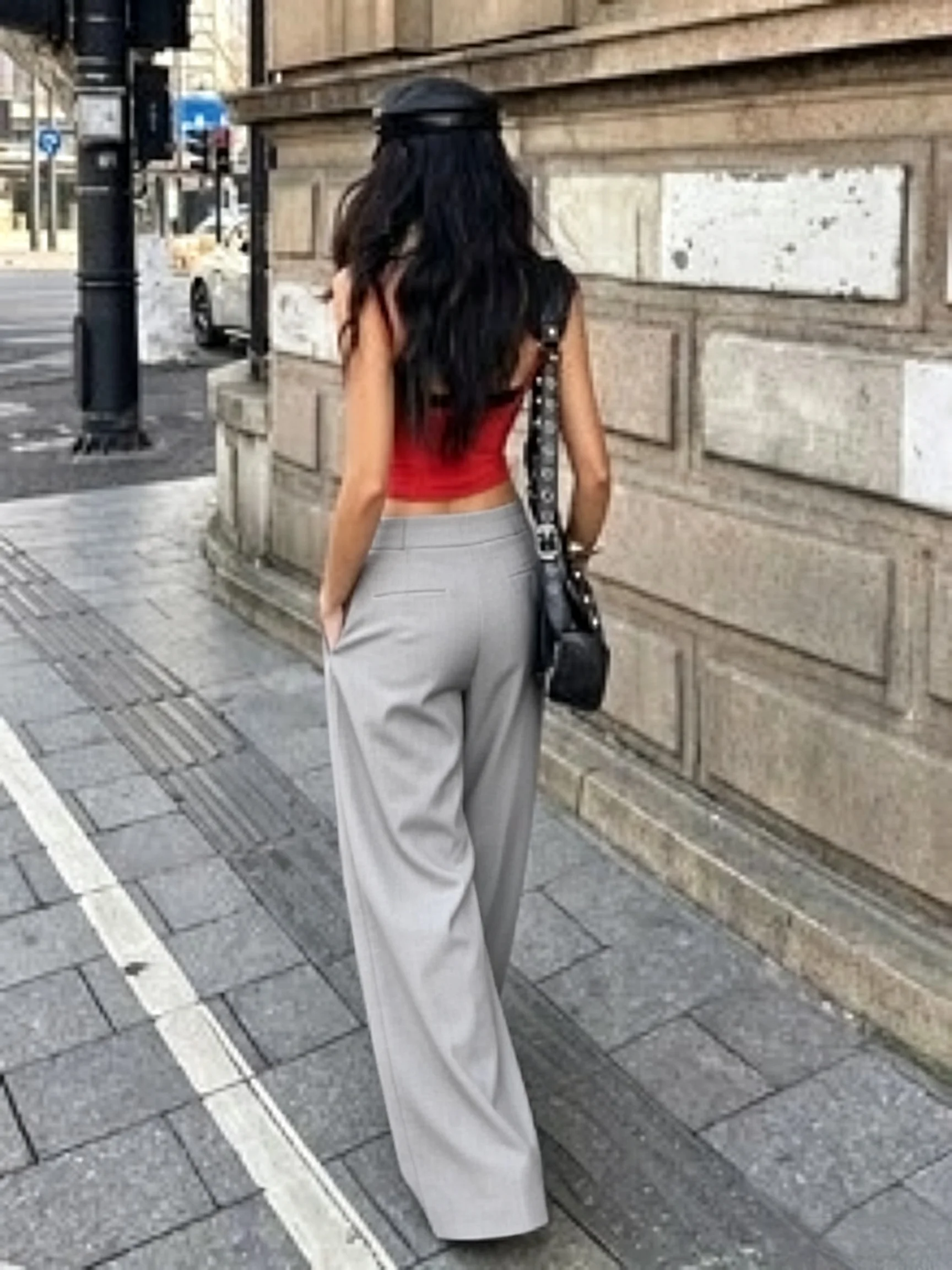 Damen-Hosen mit hoher Taille, plissiert, weitem Bein, elegant, einfarbig, locker geschnitten, bodenlang, für Büro und Freizeit, gerade geschnittene Anzughose – Detail 4