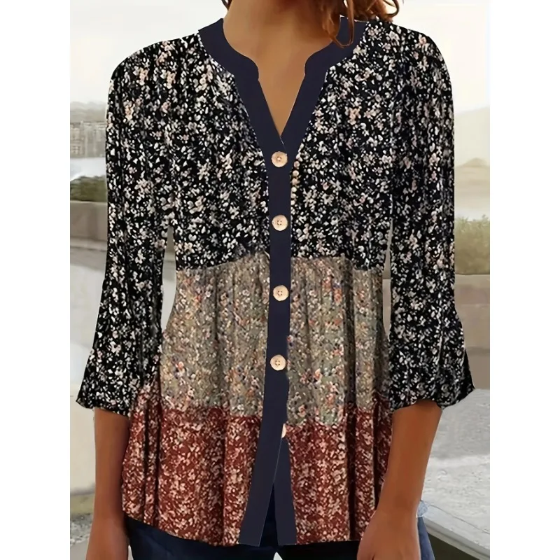 

Plus Size 1XL-5XL New Summer Women's Floral Button Print Shirt Casual Blouse Women Fashion and Comfortable Shirt