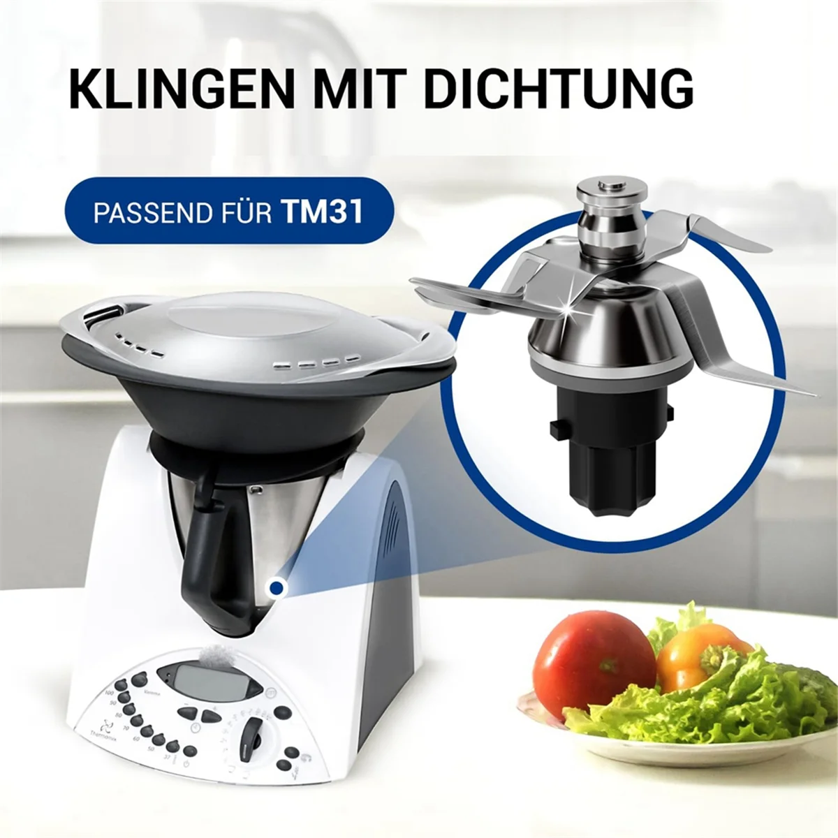 การเปลี่ยนมีดผสมสําหรับมีด Thermomix Tm31 - ใบมีดทดแทนพร้อมใบมีด 4 ใบและซีล - เครื่องเตรียมอาหาร Tm31