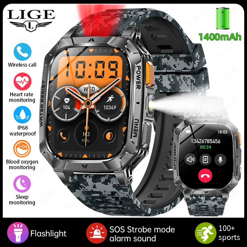 Durable Smartwatch with 1400mAh Battery and IP68 Waterproof