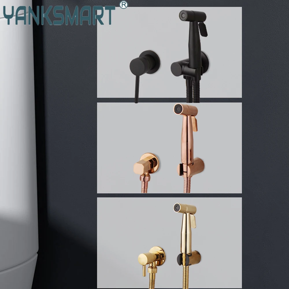 

YANKSMART Matte Black Bidet Faucets Wall Mounted Bathroom Shower Toilet Faucet With Hand Shower Bathroom Hot And Cold Water Tap