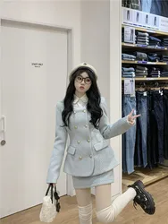 Fashion Socialite Women's Woolen Suit Jacket Autumn and Winter Elegant Slim-fit Coat Top Woolen Skirt Office Lady Two-piece Set