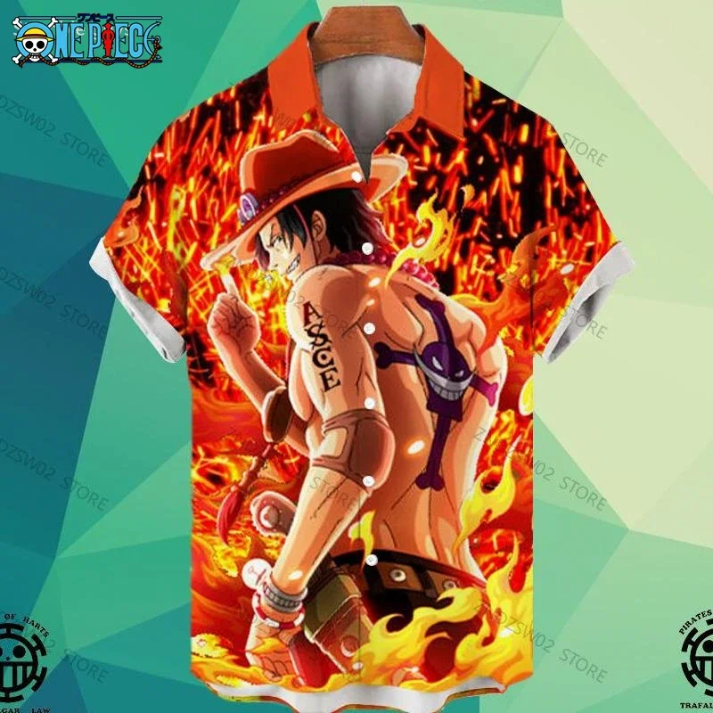 2026 Hot Men's One Piece Hawaiian Shirt Tropical Print Short Sleeve Loose Casual Anime Kids Clothes Beach Holiday Tops