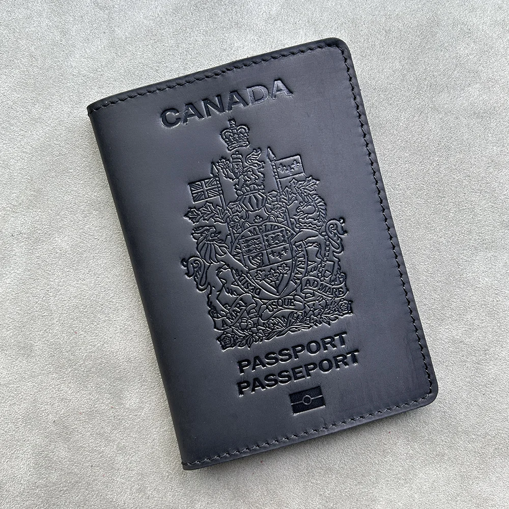 Couverture de passeport canadien en cuir véritable, couverture frontale de voyage, étui à passeport canadien, portefeuille de voyage