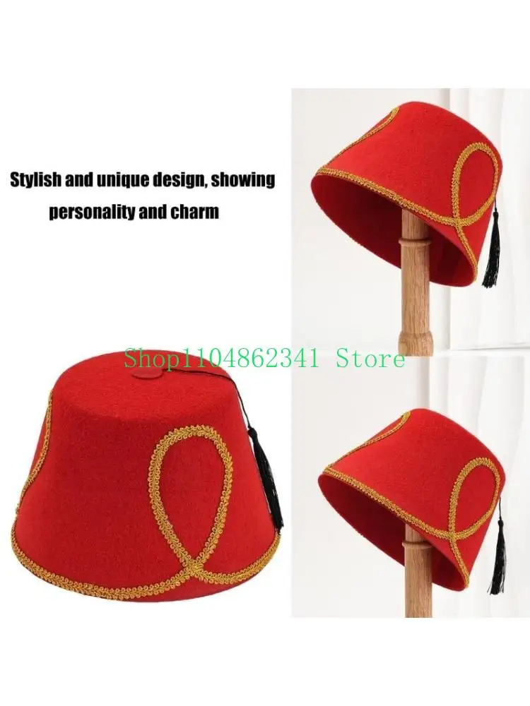 652F Stylish Turkish Hat Versatile Turkish and Moroccan Fashion Statement Tarboosh