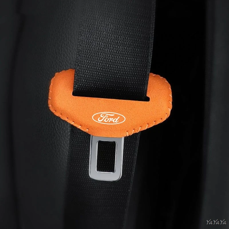 2pcs Suede Leather Car Seat Belt Buckle Protector Anti-Scratch Cover For Ford Mustang Bronco Fiesta Focus Mondeo Ranger Sticker - view 3