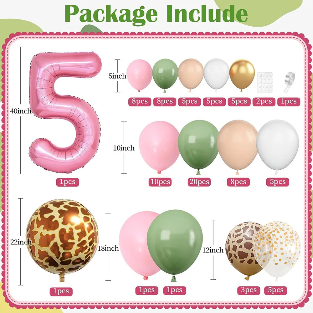 1St Jungle Safari Birthday Party Decoration, Pink Sage Green 1St Jungle Hunting Balloon Garland Arch Kit with Numbers 1 Aluminum Foil Balloon,